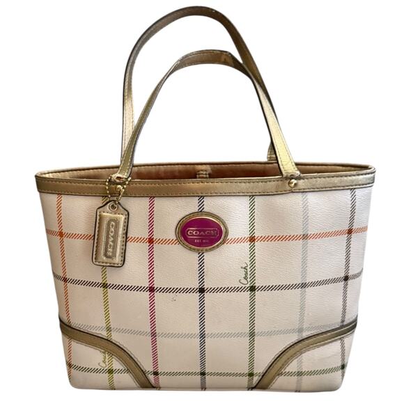 Coach Peyton Small Tattersall Plaid Tote F48586 Purse - Picture 1 of 8